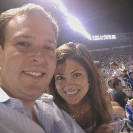 Diana Zilden and her husband, Lee Zeldin at a baseball live match.